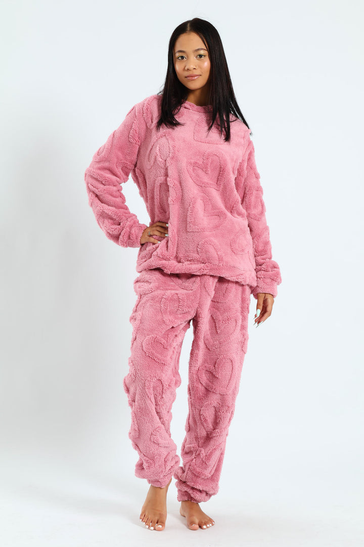 Long Sleeve & Cosy Hearts Jogger Set - Pink