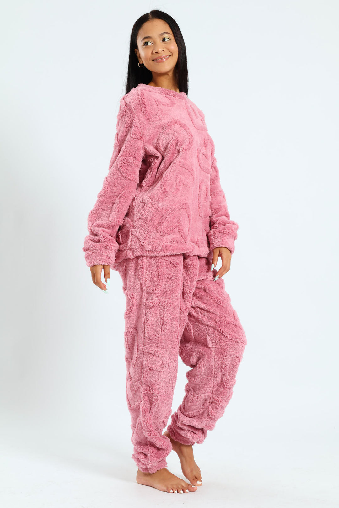 Long Sleeve & Cosy Hearts Jogger Set - Pink