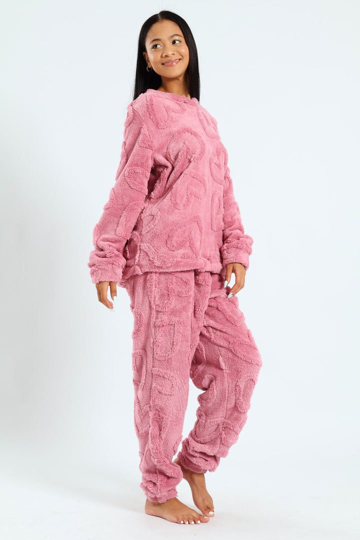 Long Sleeve & Cosy Hearts Jogger Set - Pink