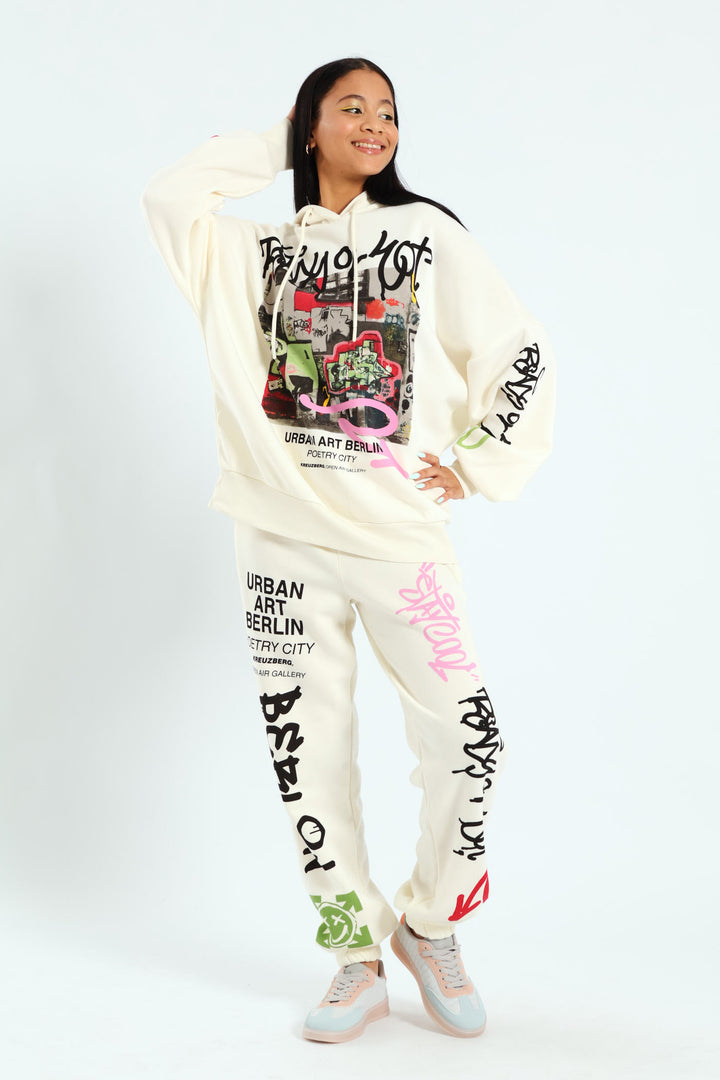 Graffiti Oversized Hoody - Cream