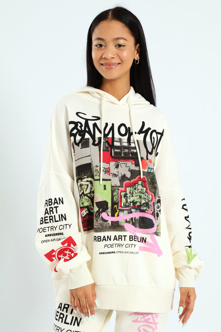 Graffiti Oversized Hoody - Cream