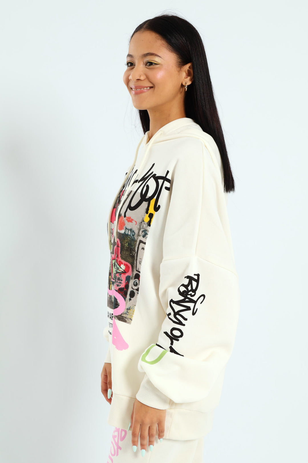 Graffiti Oversized Hoody - Cream