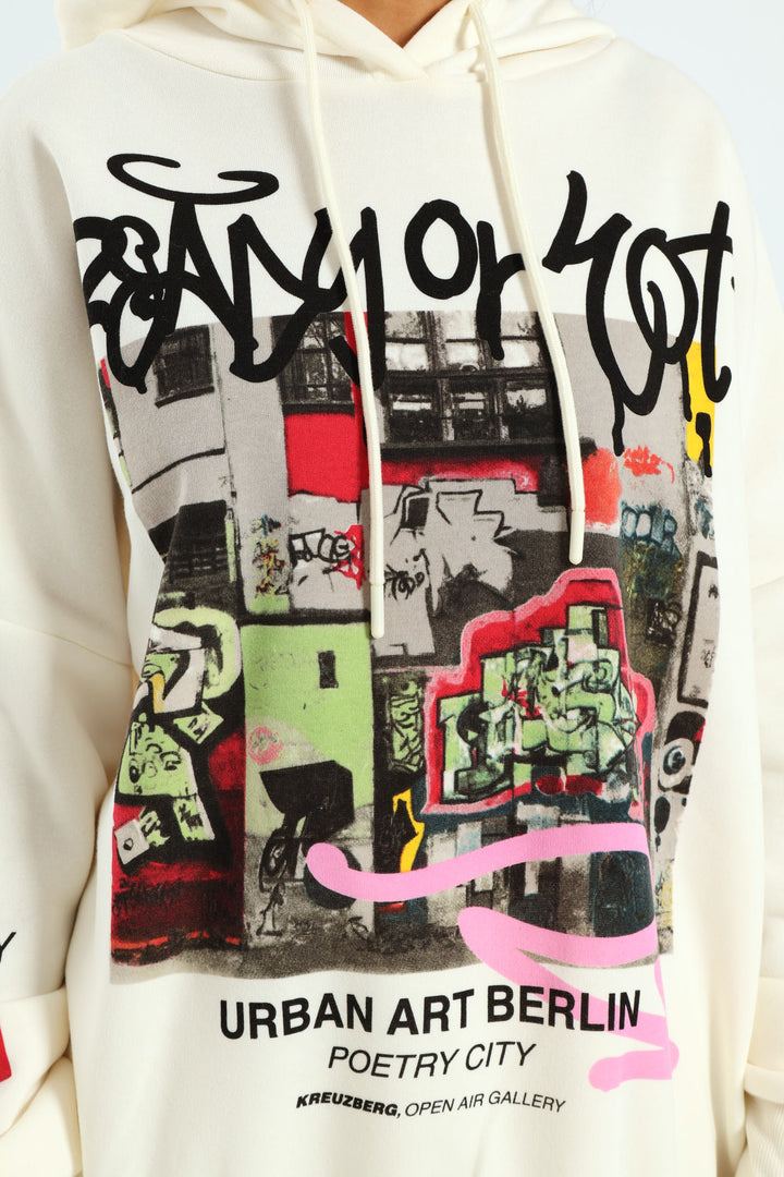 Graffiti Oversized Hoody - Cream