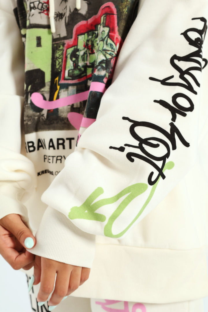 Graffiti Oversized Hoody - Cream