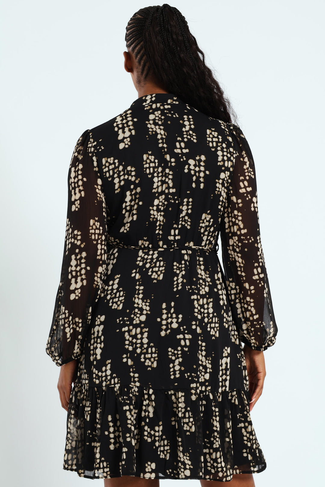 Flutter Sleeve Monochrome Tea Dress - Black/Cream