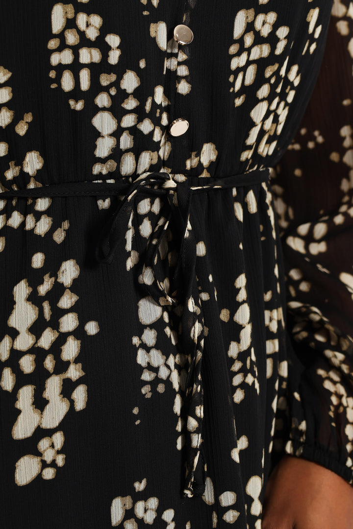 Flutter Sleeve Monochrome Tea Dress - Black/Cream