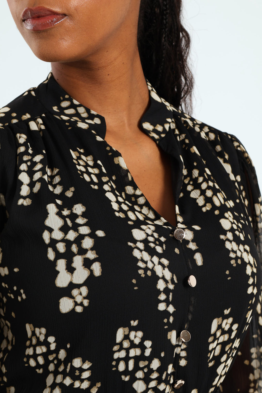 Flutter Sleeve Monochrome Tea Dress - Black/Cream