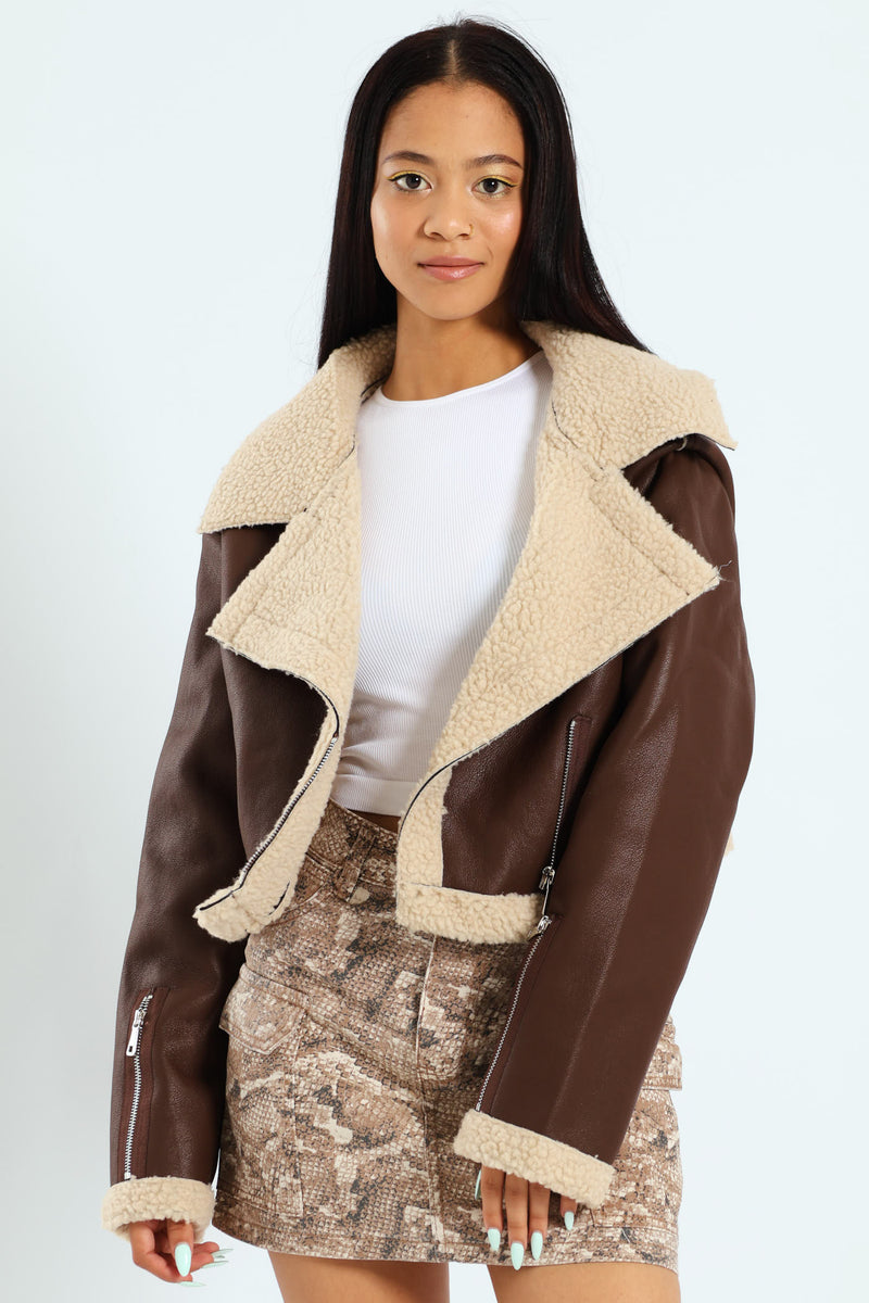 Sherpa Aviator Jacket - Chocolate