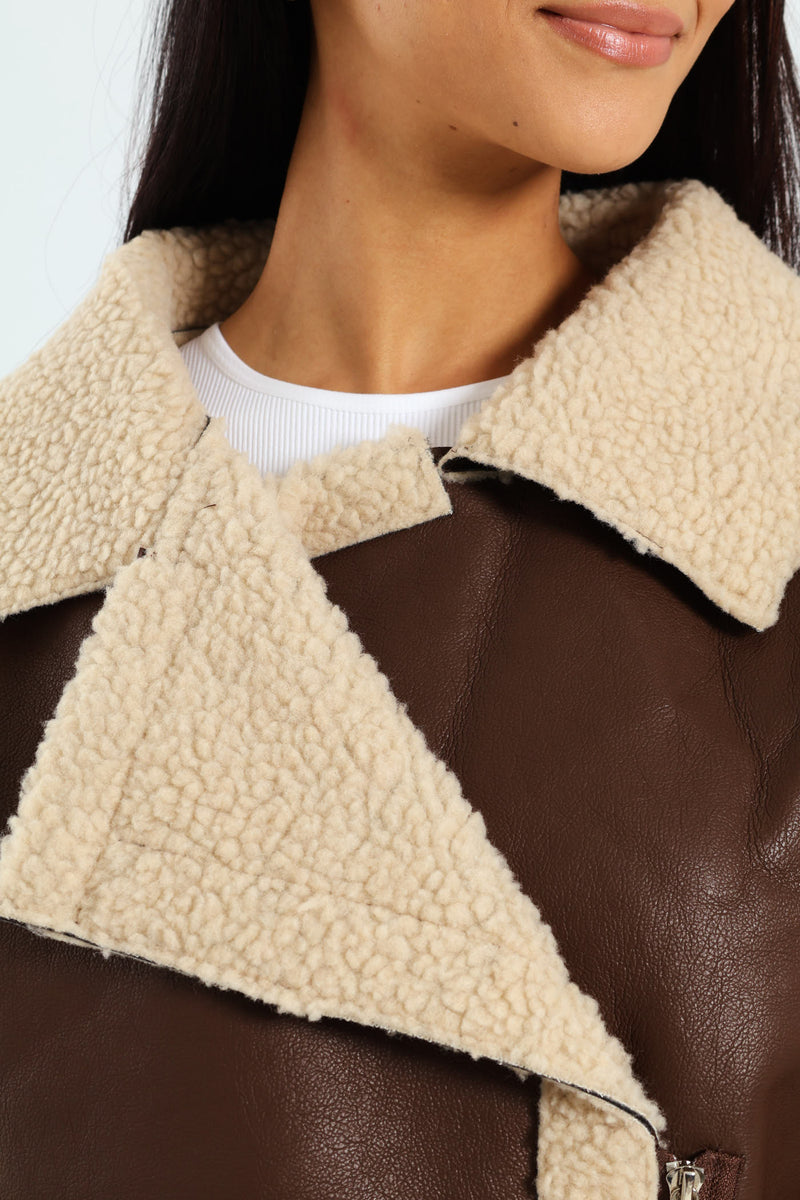 Sherpa Aviator Jacket - Chocolate