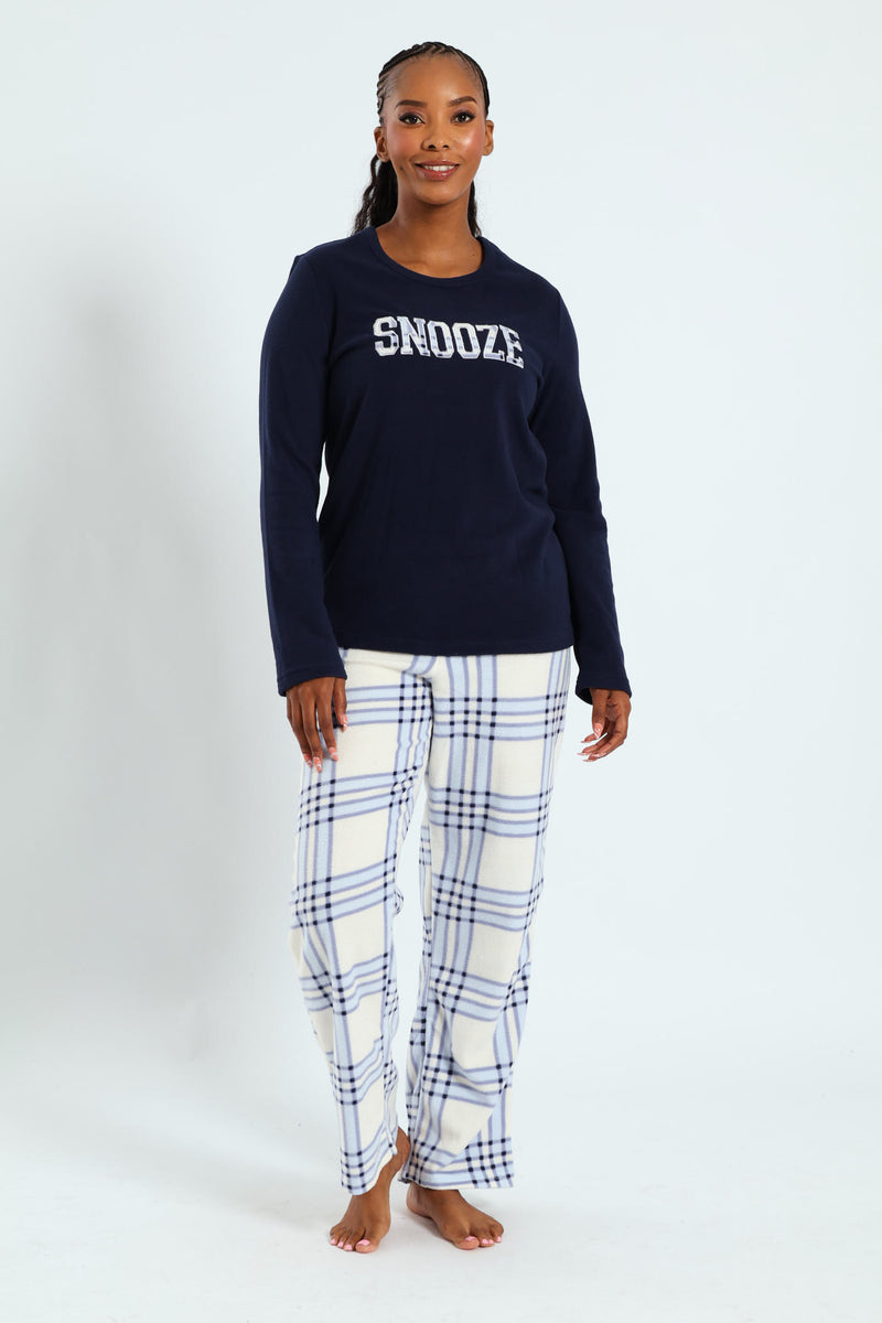 Snooze Check Polar Fleece Set - Navy