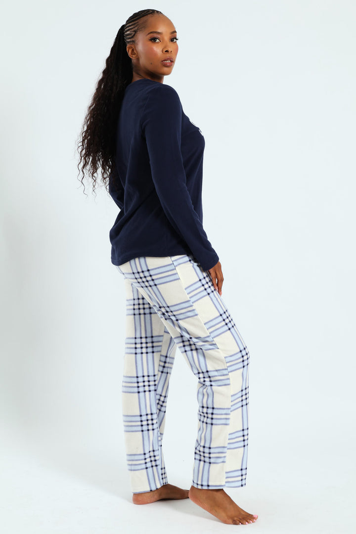 Snooze Check Polar Fleece Set - Navy