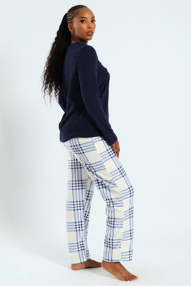 Snooze Check Polar Fleece Set - Navy