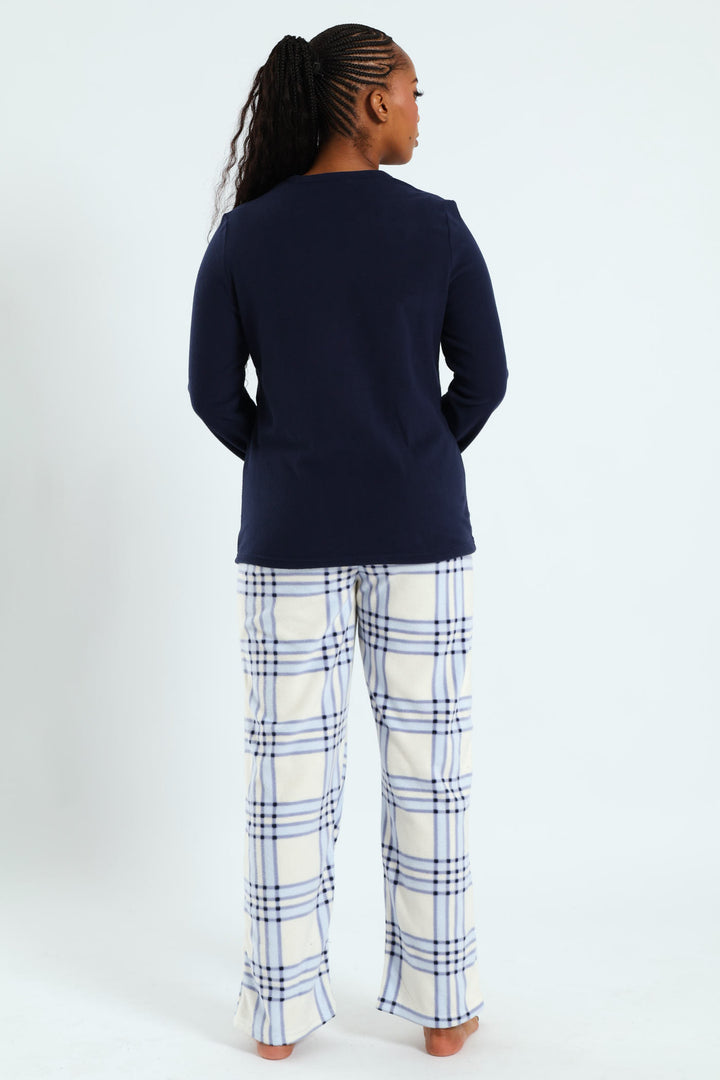Snooze Check Polar Fleece Set - Navy