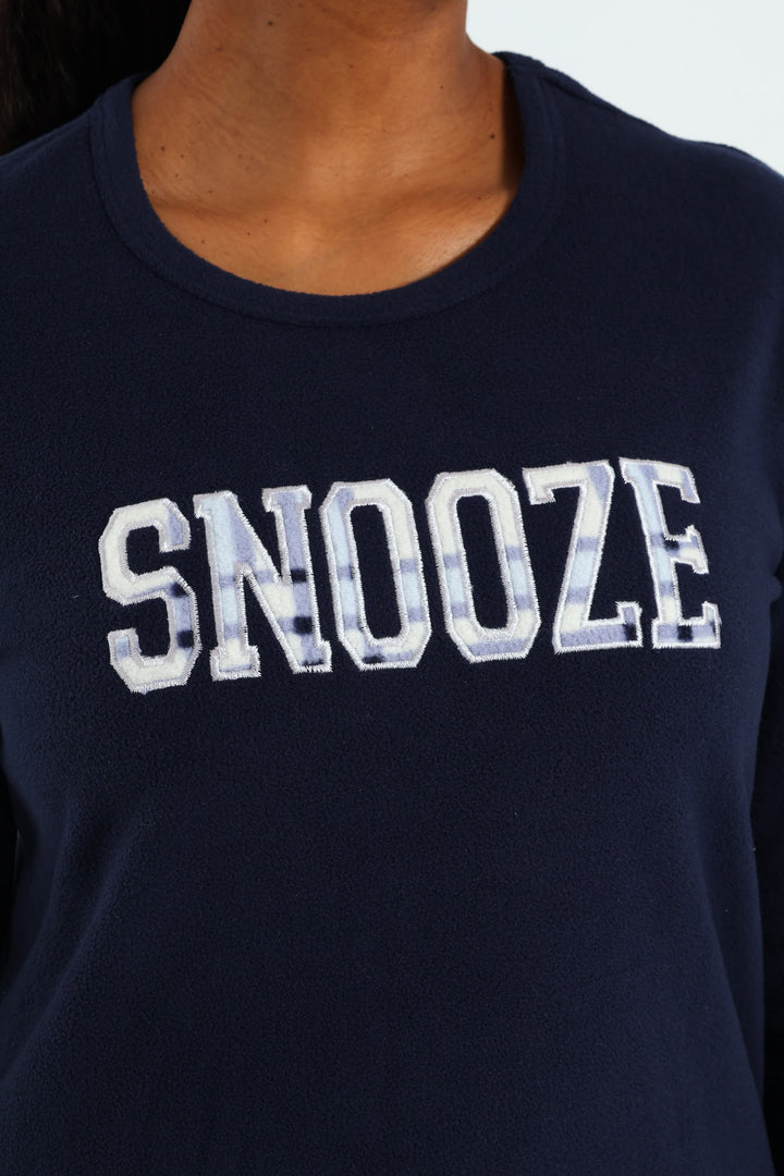 Snooze Check Polar Fleece Set - Navy
