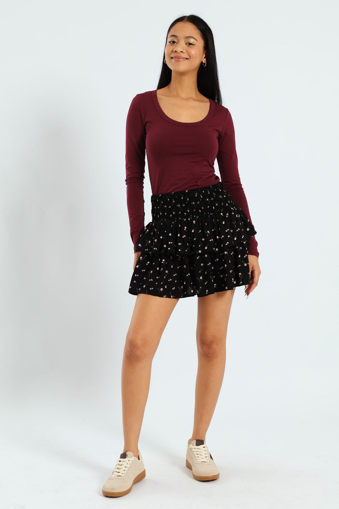 Rara Floral Smock Mini Skirt - Black