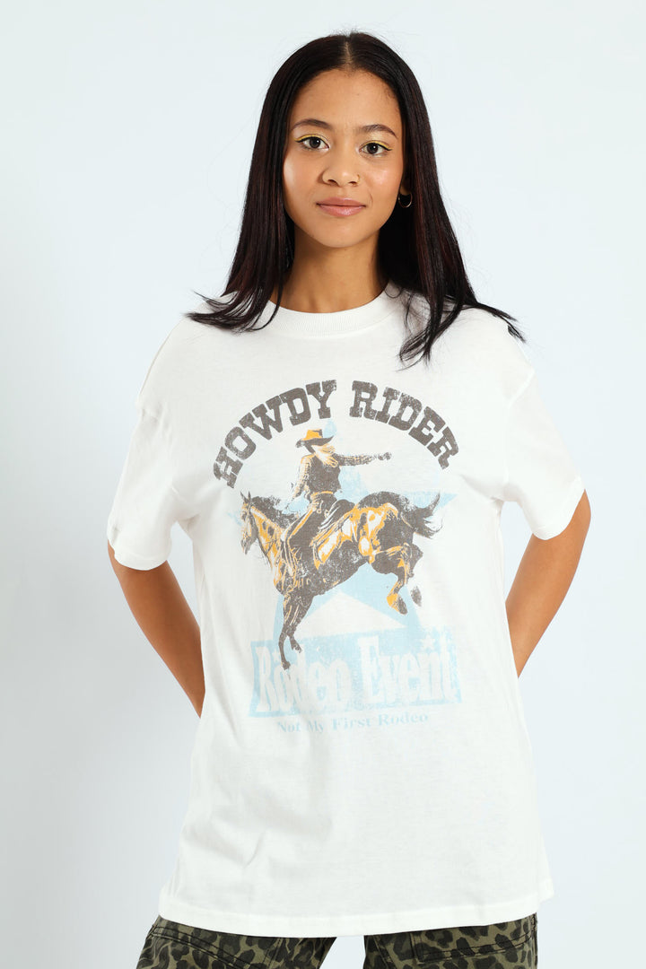 Short Sleeve Oversized Howdy Tee - Off White