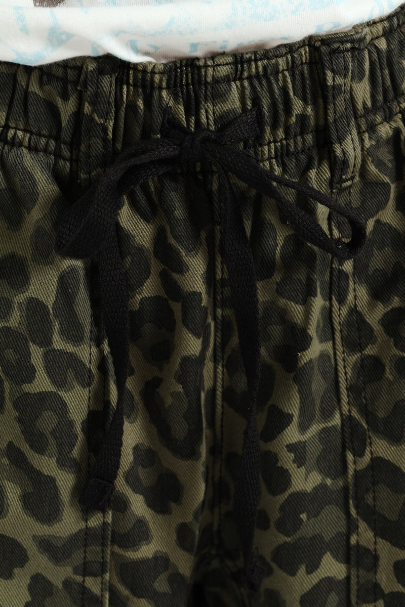 Leopard Print Barrel Pants - Green