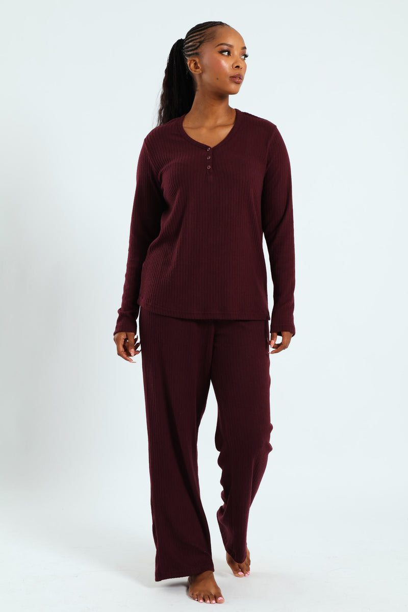 Long Sleeve Brushed Rib Tee - Wine