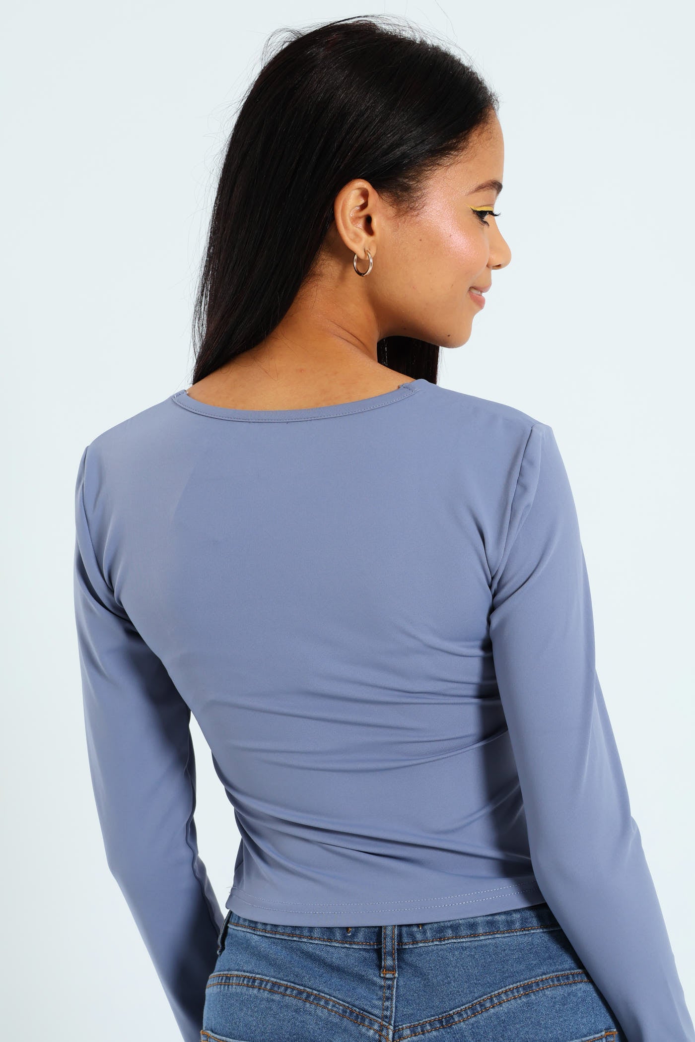 Ladies Long Sleeve Skin Tight Basic Square Neck Top - Airforce