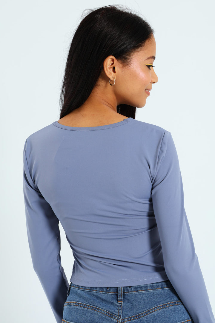 Long Sleeve Skin Tight Basic Square Neck Top - Airforce