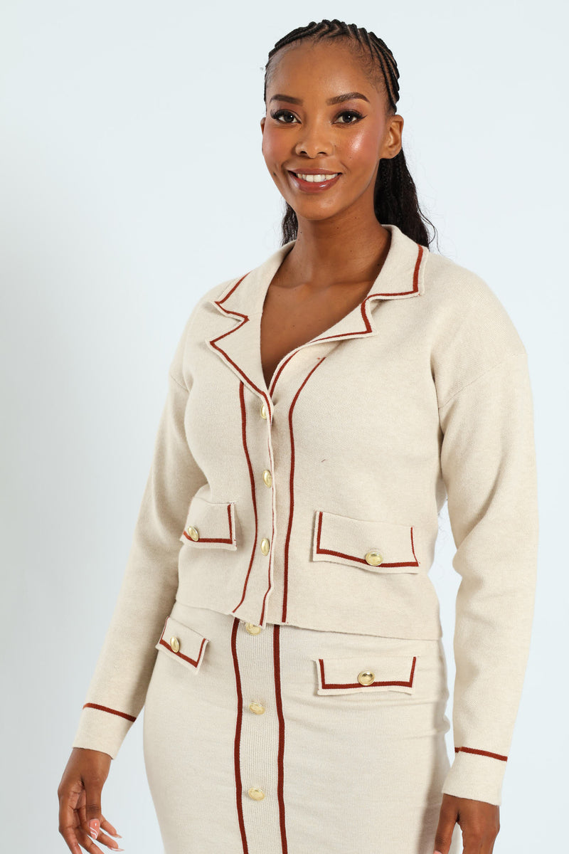 Contrast Styled Cardigan - Cream
