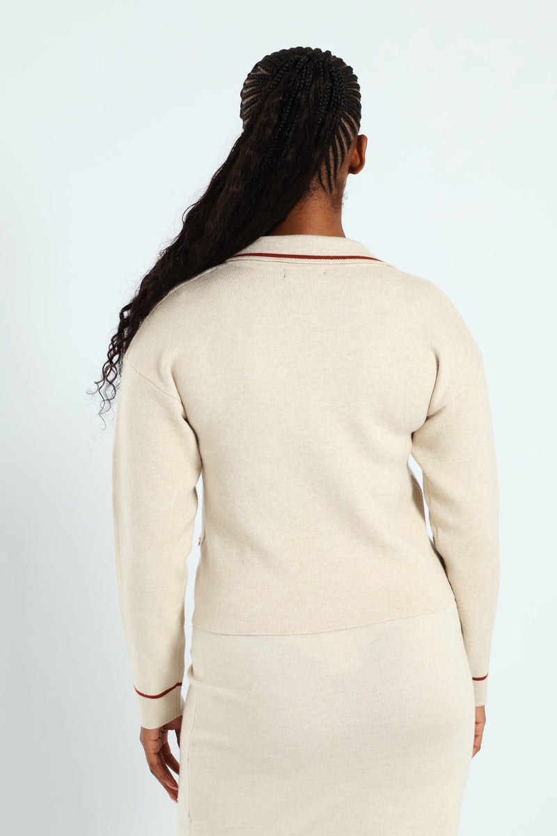 Contrast Styled Cardigan - Cream