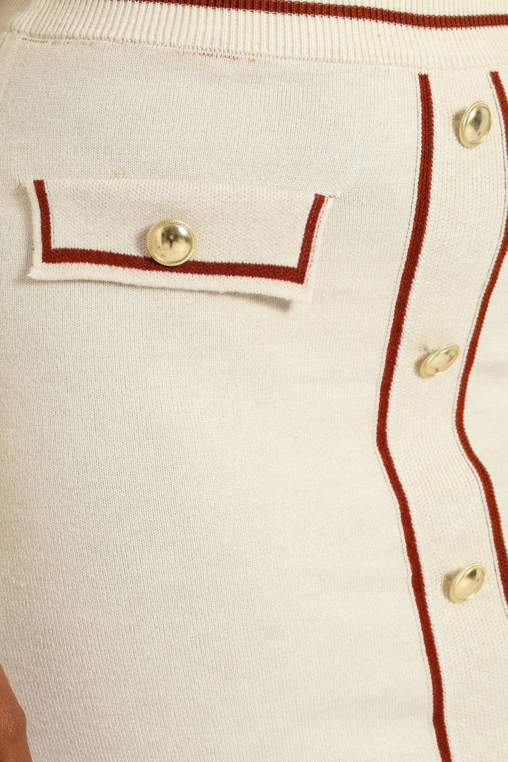 Contrast Printed Styled Knitwear Skirt - Cream