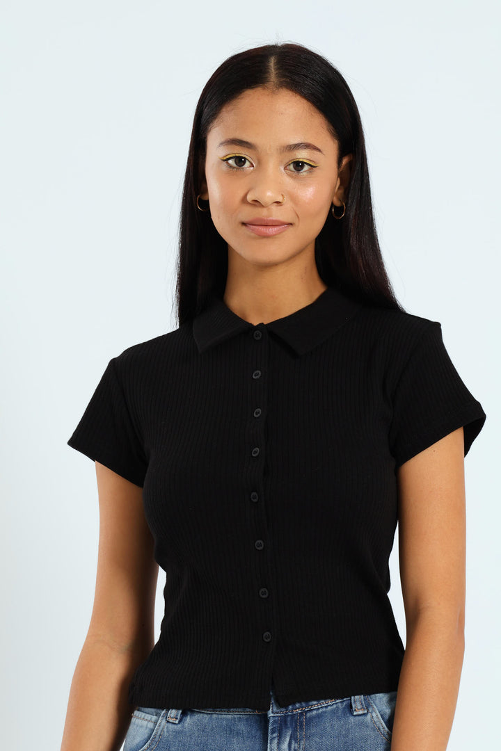 Button Through Golfer - Black