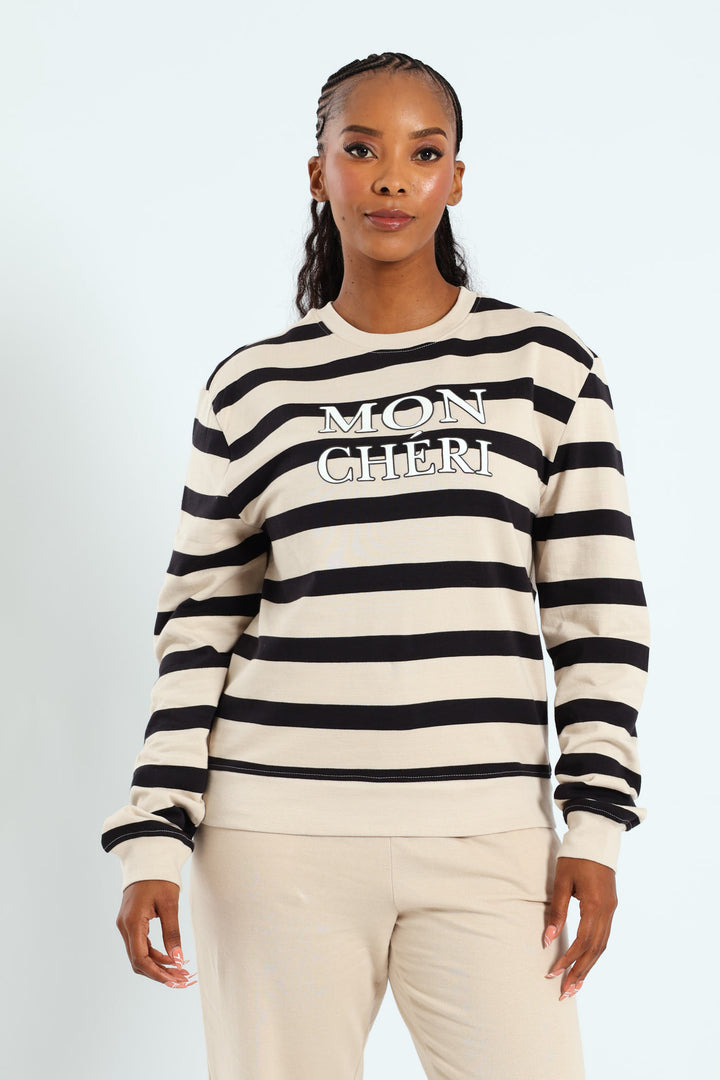 Mon Cheri Puff Stripe Pullover - Ivory