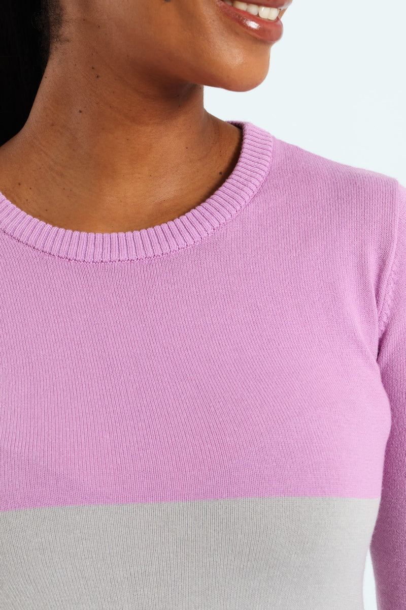 Colourblock Bold Stripe Pullover - Grape/White
