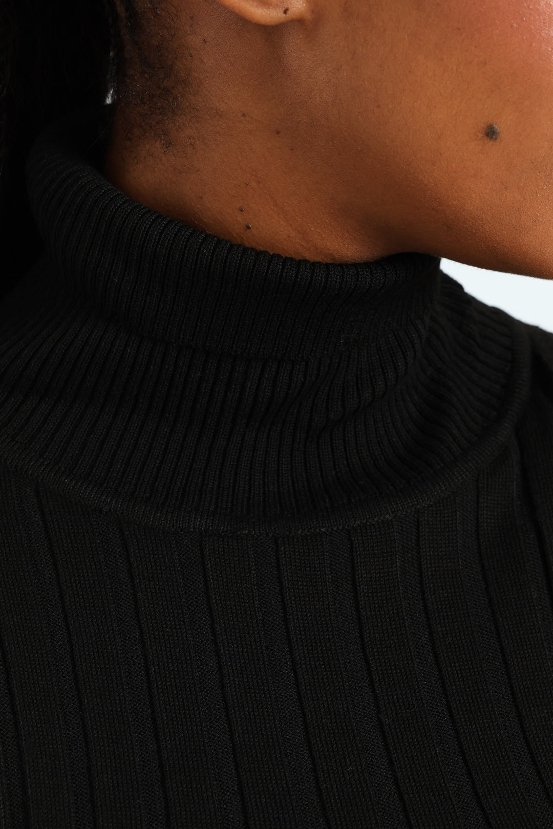 Ribbed Plain Poloneck - Black