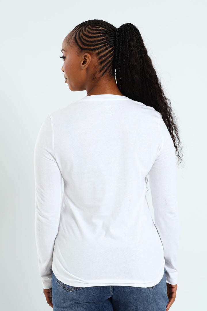 Long Sleeve Cotton Crew Top - White