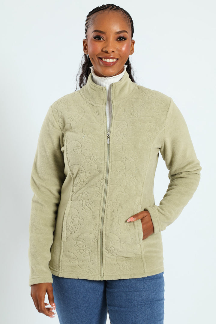 Embroidered Zip Up Polar Fleece Jacket - Pistachio Green
