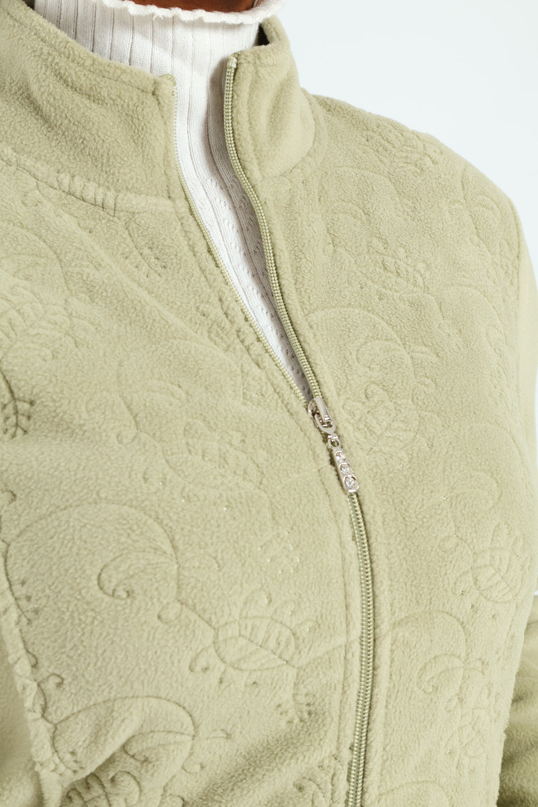 Embroidered Zip Up Polar Fleece Jacket - Pistachio Green