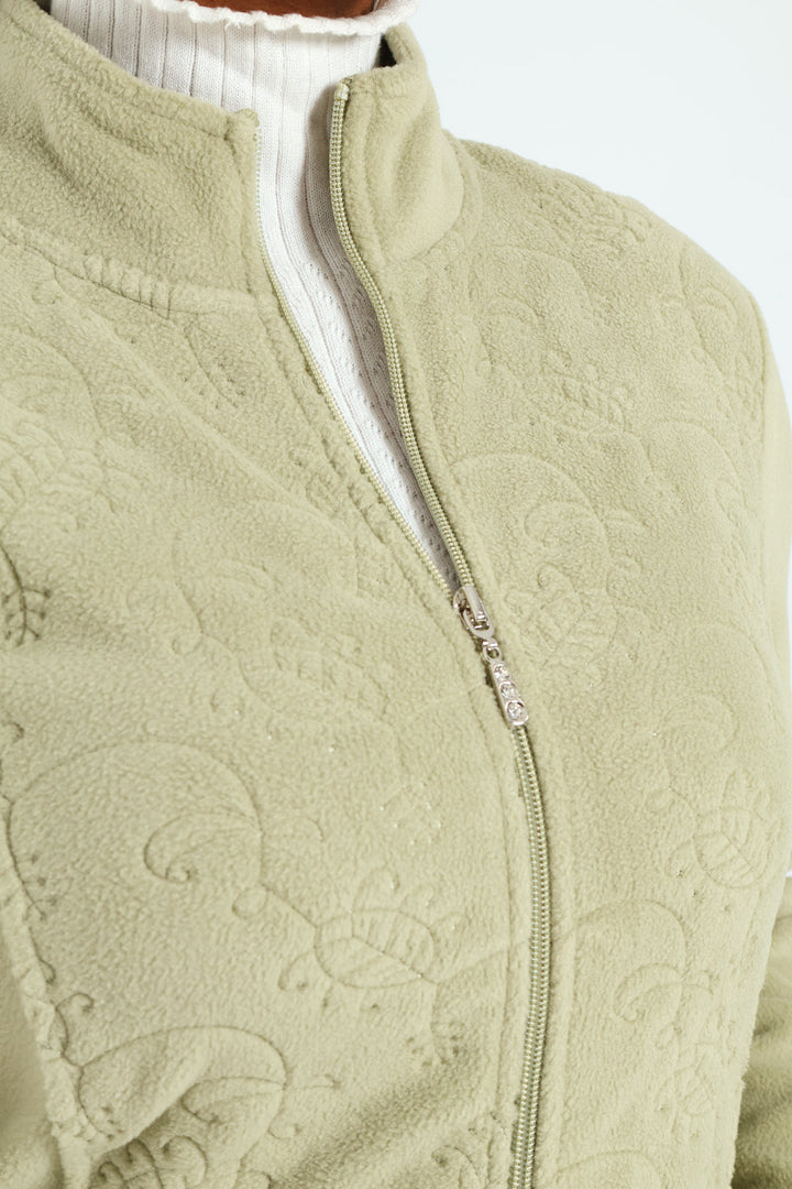 Embroidered Zip Up Polar Fleece Jacket - Pistachio Green