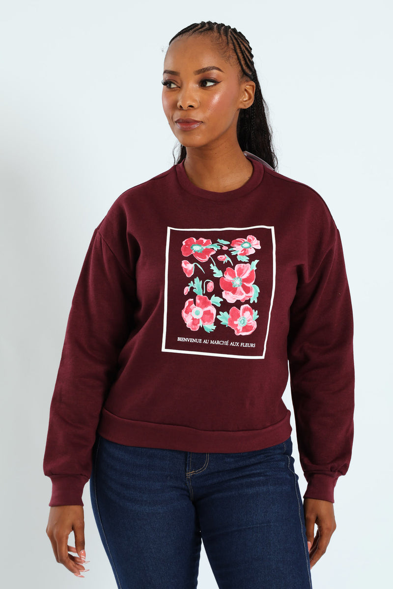 Long Sleeve Print Screen Pullover - Plum Noir