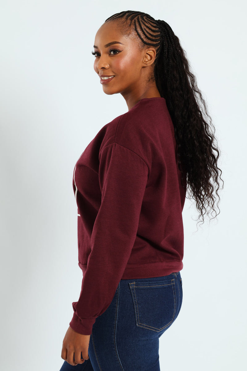 Long Sleeve Print Screen Pullover - Plum Noir