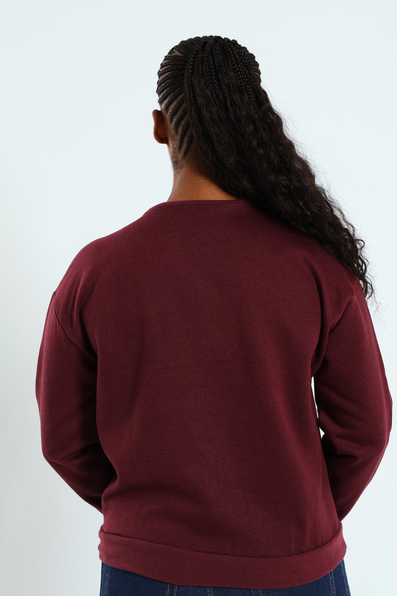 Long Sleeve Print Screen Pullover - Plum Noir