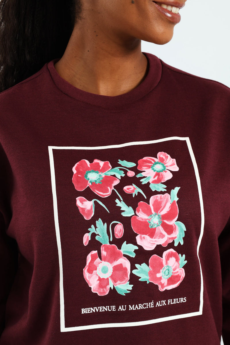 Long Sleeve Print Screen Pullover - Plum Noir