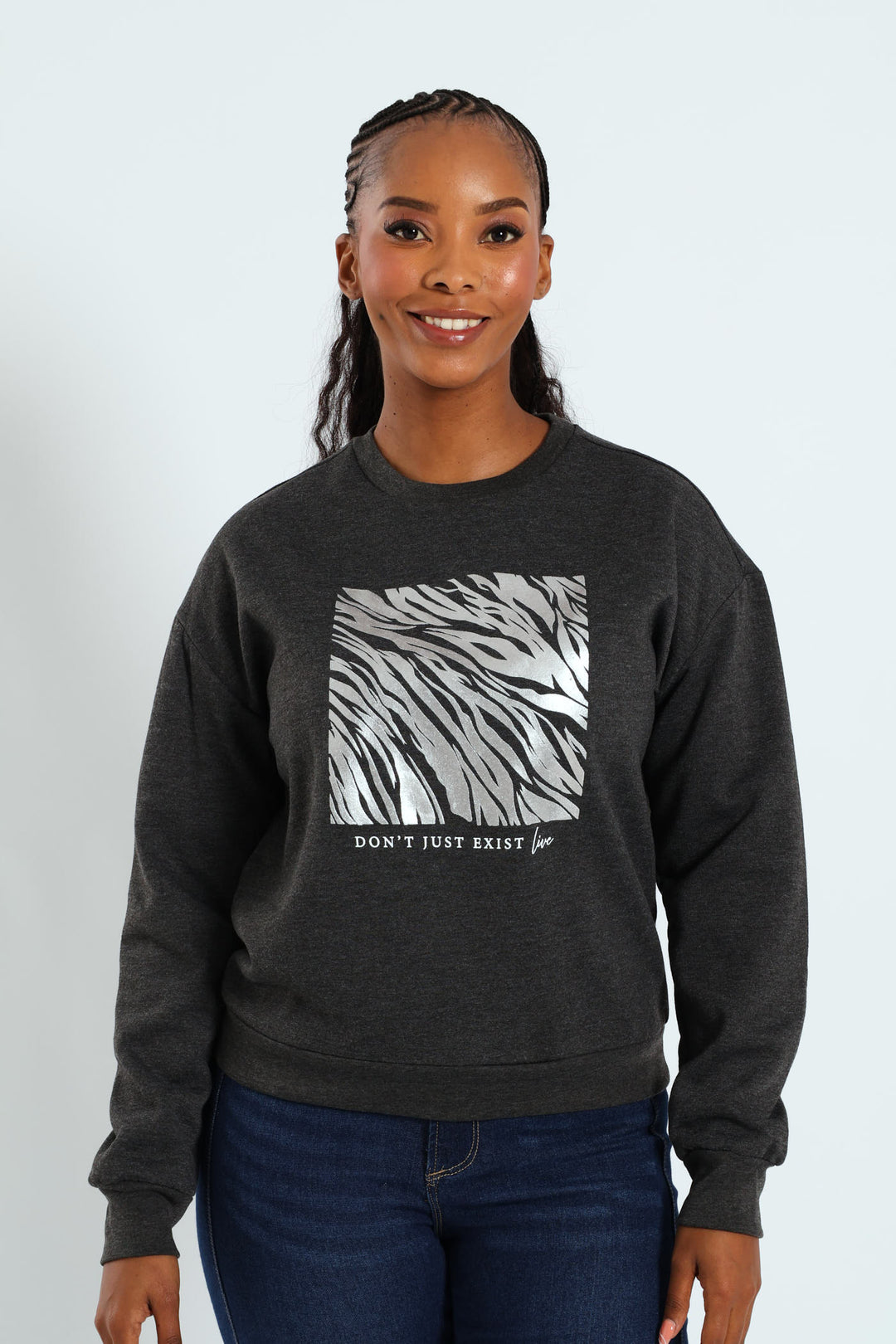 Printed Screen Pullover - Charcoal Melange