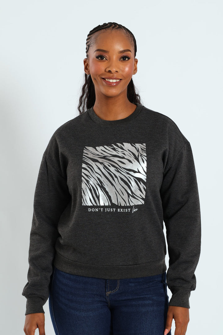 Printed Screen Pullover - Charcoal Melange