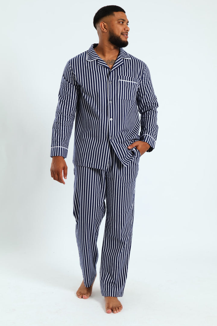 Stripe Flannel Pjs - Navy/White
