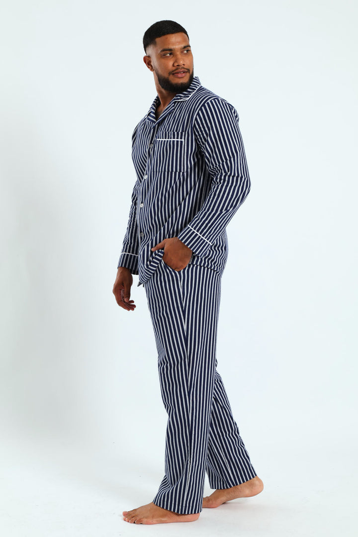 Stripe Flannel Pjs - Navy/White