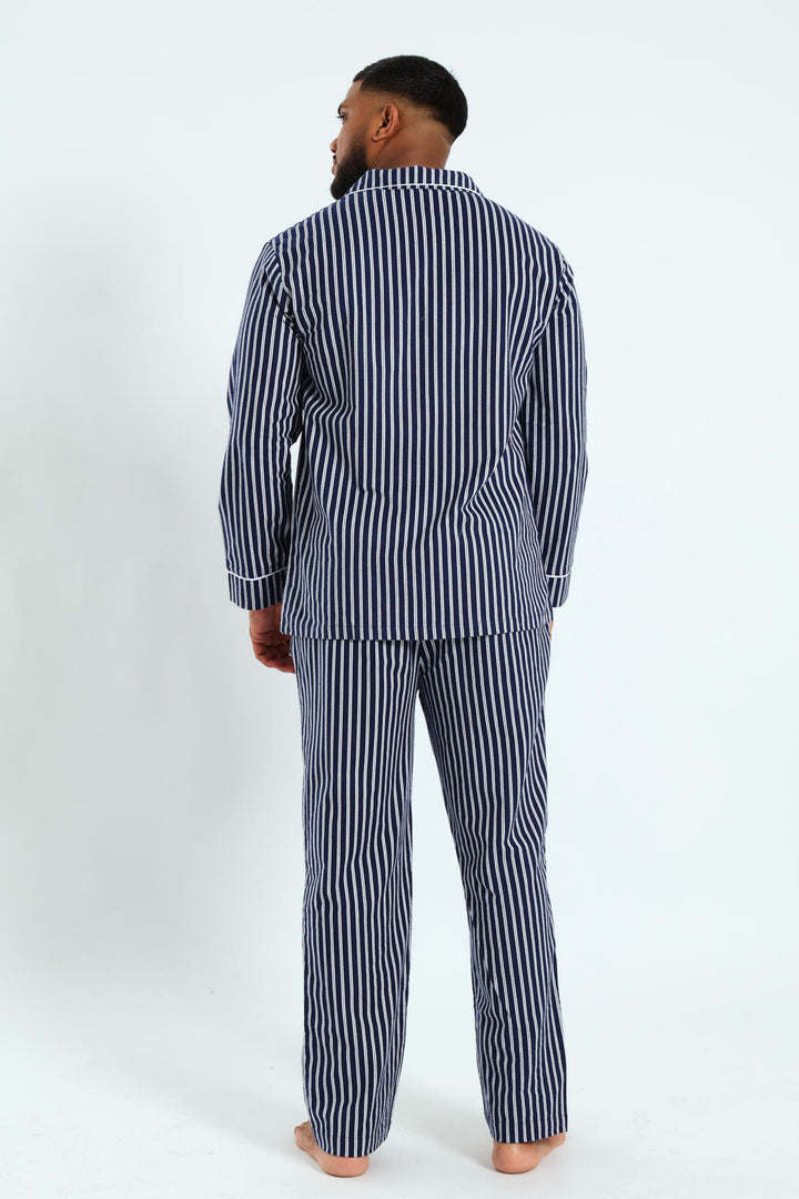 Stripe Flannel Pjs - Navy/White