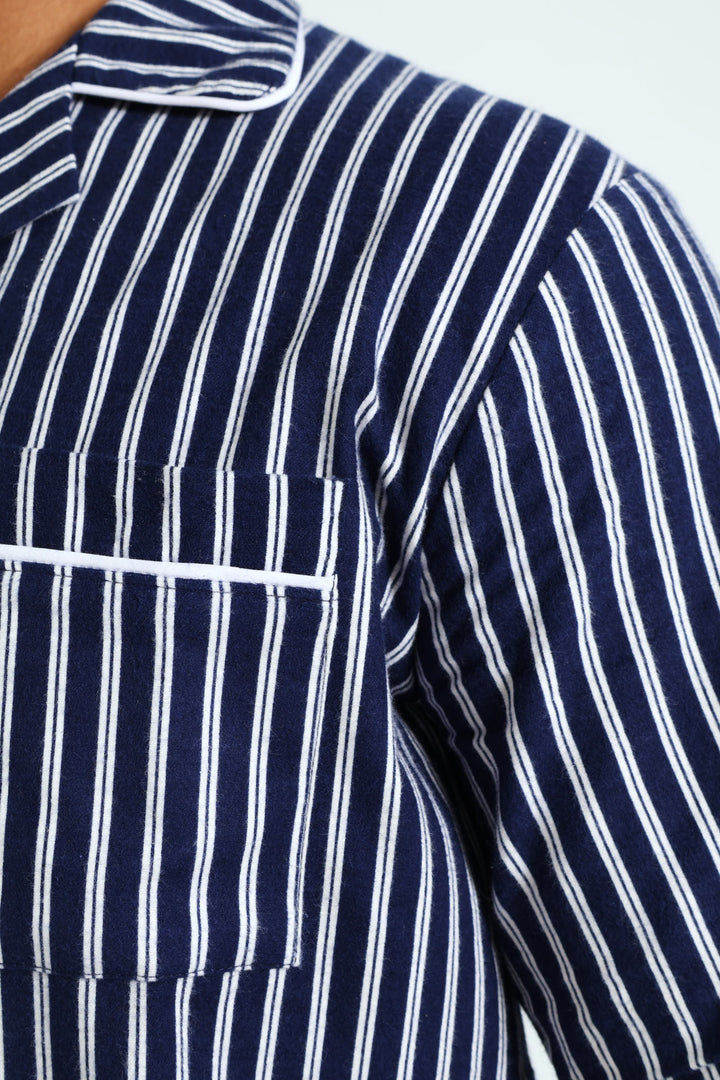 Stripe Flannel Pjs - Navy/White
