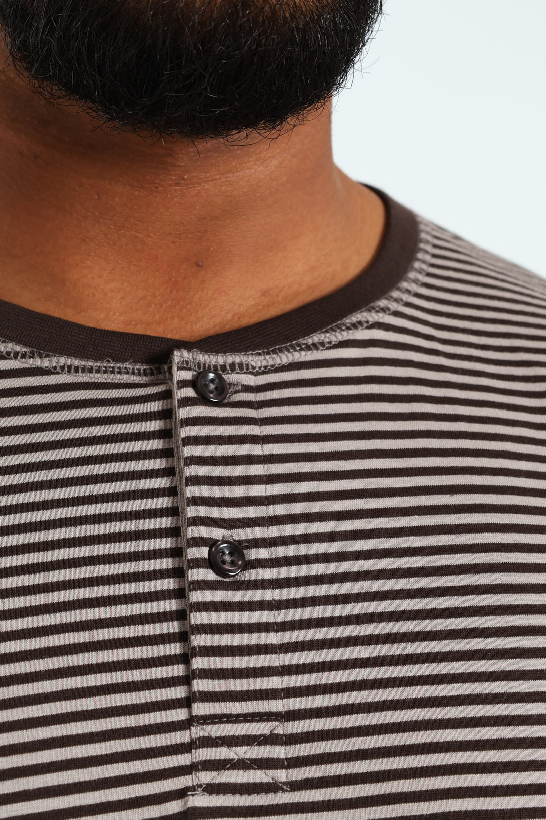 Narrow Stripe Long Sleeve Henley Tee - Charcoal