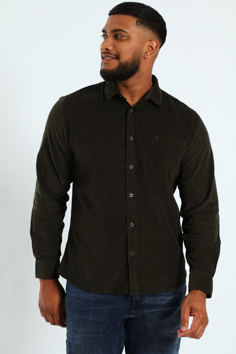 Long Sleeve Corduroy Shirt - Olive