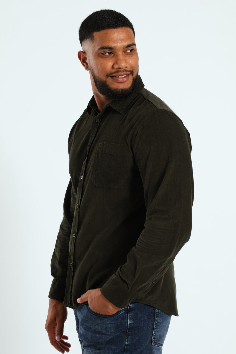 Long Sleeve Corduroy Shirt - Olive