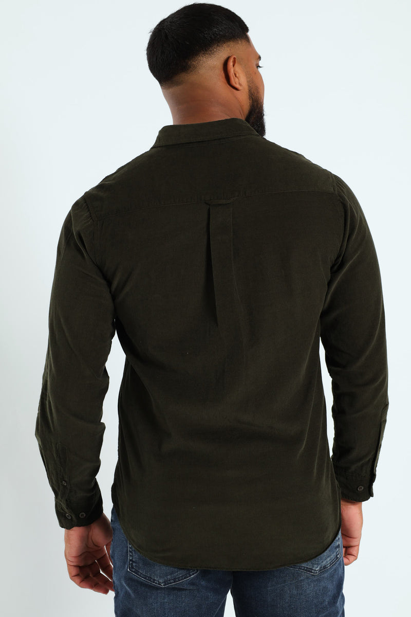 Long Sleeve Corduroy Shirt - Olive