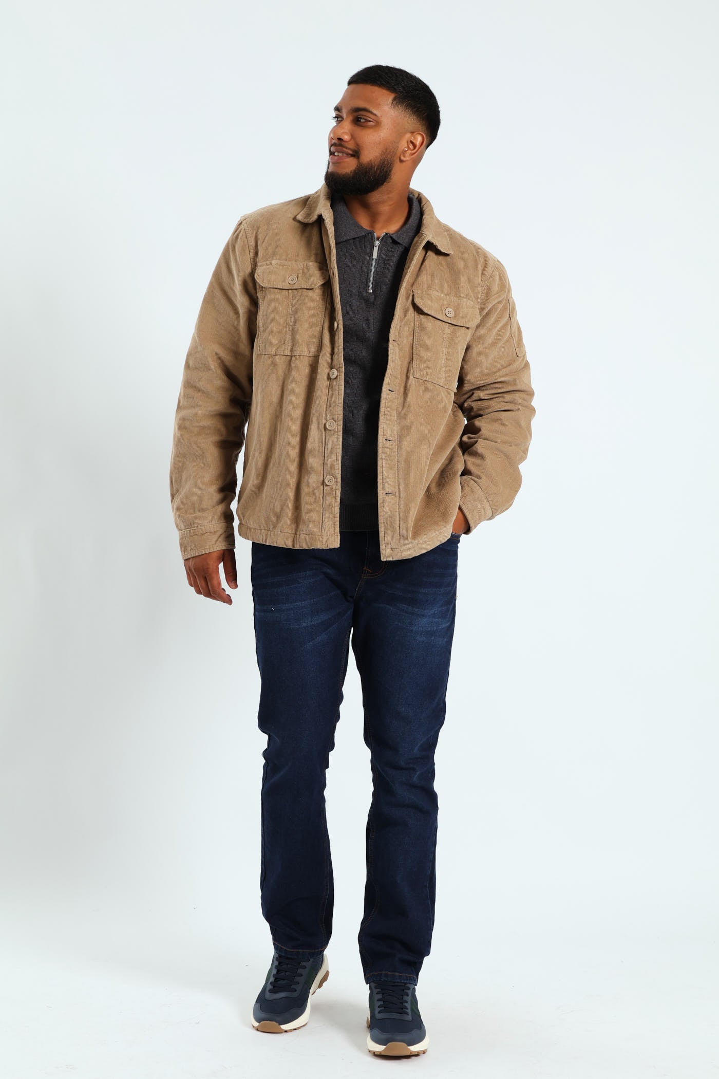Mens Corduroy Flap Pocket Shacket - Taupe – Edgars